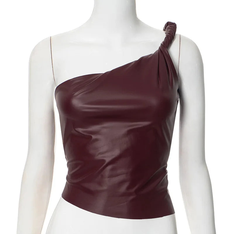 Sexy Skinny Asymmetric Diagonal Shoulder Crop Top