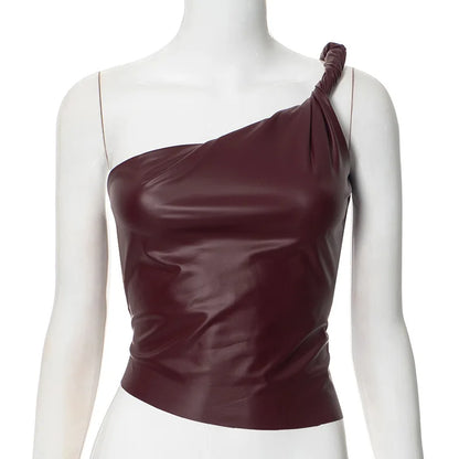 Sexy Skinny Asymmetric Diagonal Shoulder Crop Top
