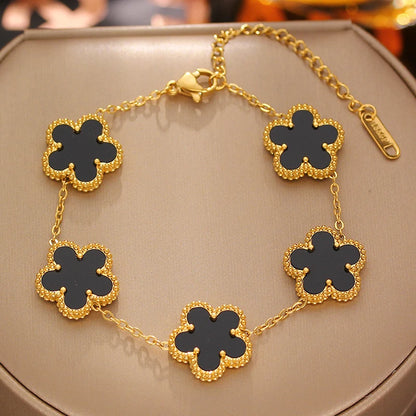 Trendy Lucky Clover Flower Stainless Steel Bracelets