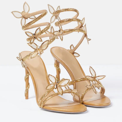 Luxury Crystal Embellished Butterfly Detail Gladiator High Heels