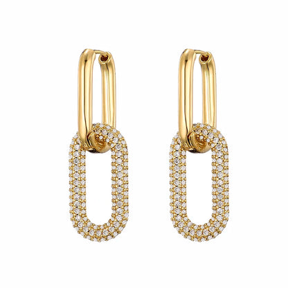 Gold Color Geometric Oval Rectangle Hoop Earrings