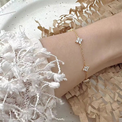 925 Sterling Silver Four-leaf Clover Zircon Starry 18K Gold Bracelets
