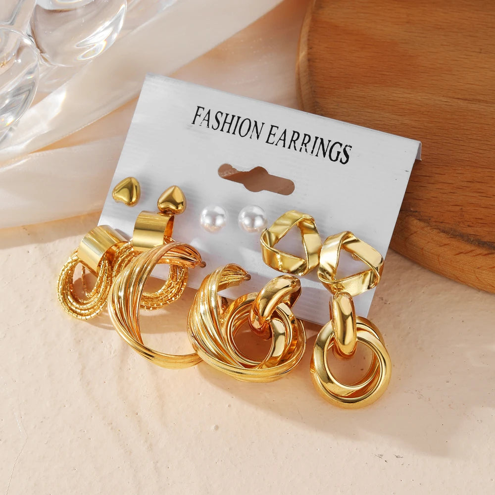 Vintage Geometric Hoop Earrings Set