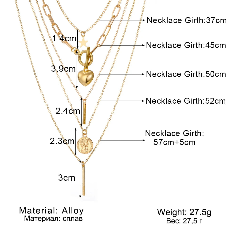 Geometric Pendant Gold Color Multi-Layer Necklace