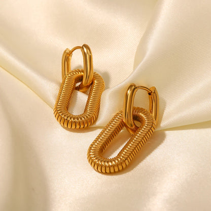 Large Ridged Link Charm Loop Hoops- Gold Waterproof Stainless Steel earings