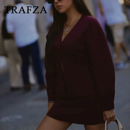 TRAFZA Chic Streetwear Knitted Set