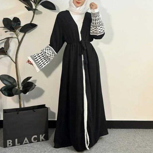 Open Front Abaya Muslim Long Sleeve Cardigan