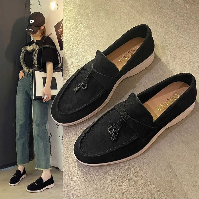 Casual thick soled suede loafers