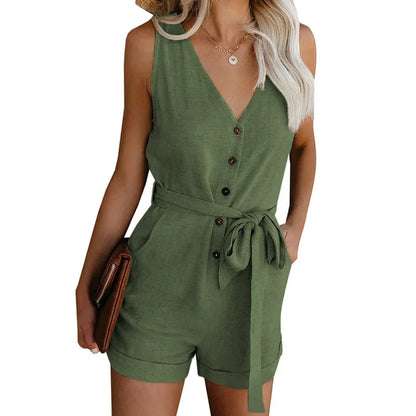 Women's Casual V-neck Monochromatic Jumpsuit