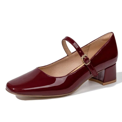 Square Toe Red Leather Shoes