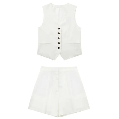 Elegant Solid Waistcoat Shorts Set