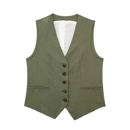 Elegant Solid Waistcoat Shorts Set