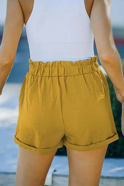 Loose High Waist Strap Pocket Casual Shorts