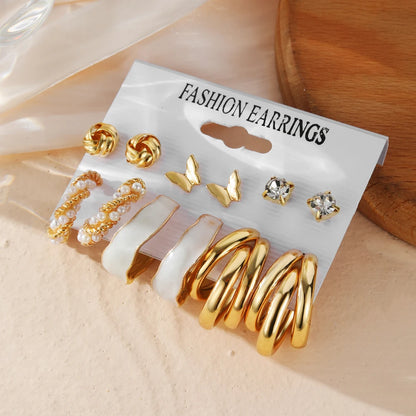 Vintage Geometric Hoop Earrings Set