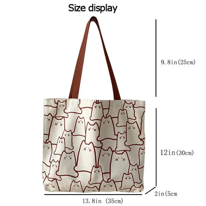 Canvas Cat Tote Bag with Zipper