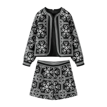 Vintage Printed Jacket Shorts Set