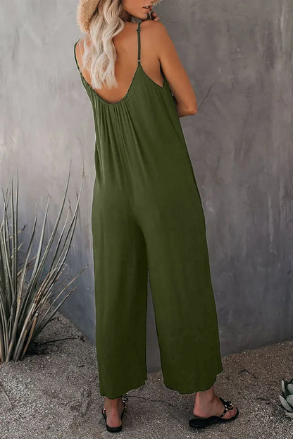 Suspender Summer Tolid Color Pocket Casual Jumpsuit