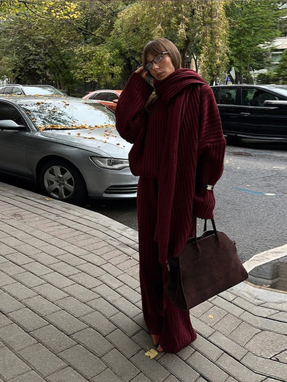 Elegant Burgundy Loose Wide Leg Pants Set