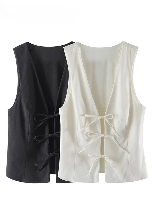 Women Fashion Lace Up Vest V Neck Sleeveless Tank Tops