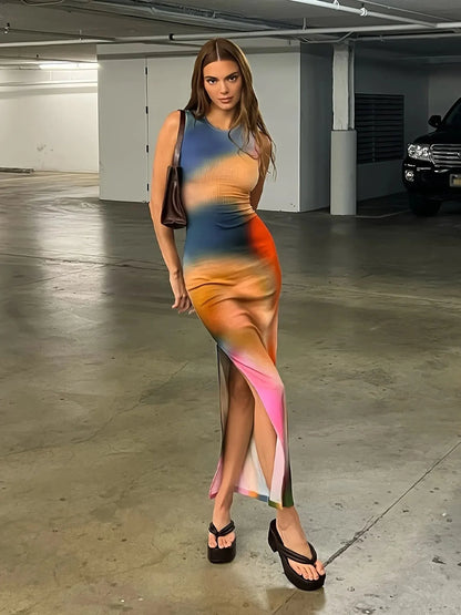 Summer Elegant Bodycon Tie-Dye Long Dress