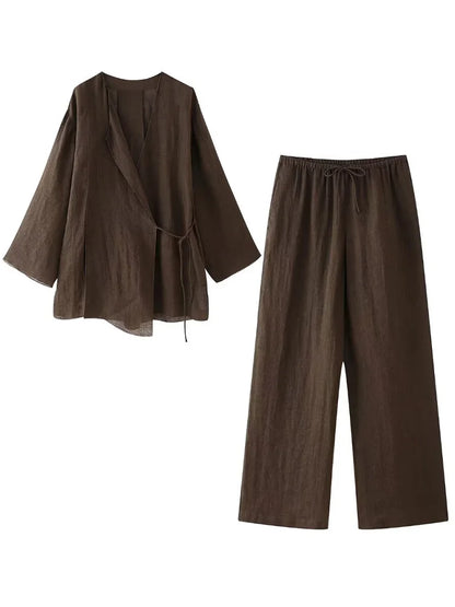 Vintage Elastic Waist Trousers Set