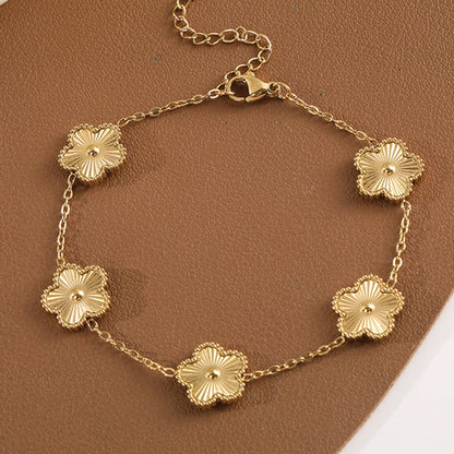 Trendy Lucky Clover Flower Stainless Steel Bracelets