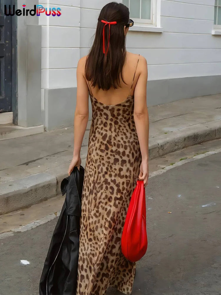Leopard Print Spaghetti Straps Dress