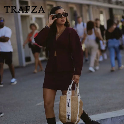 TRAFZA Chic Streetwear Knitted Set