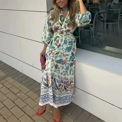 TRAF Print Ruffle Long Dress