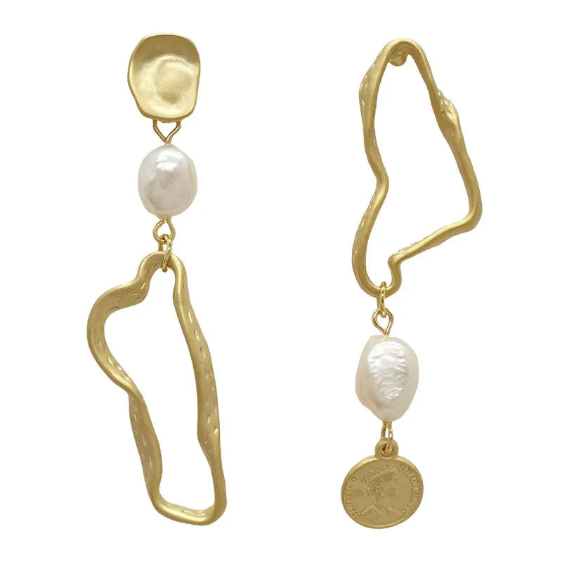 Asymmetric Long Baroque Pearl Earrings