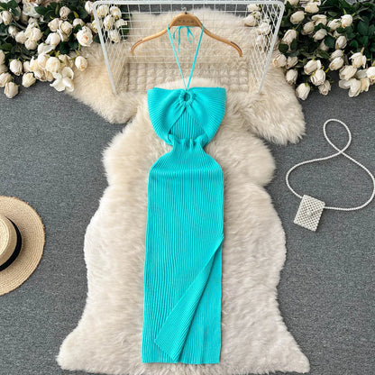 Chic Fashion Sexy Package Hips Split Knitted Dress Women