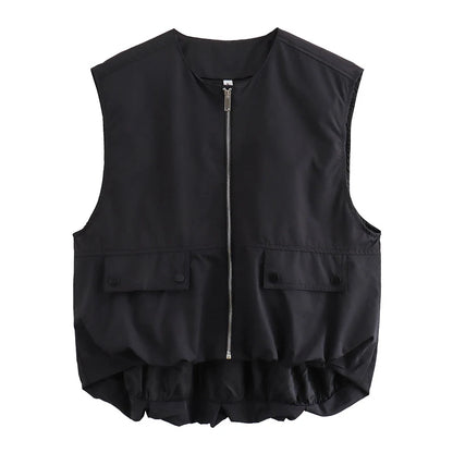 Cropped Waistcoat Zipper Vest