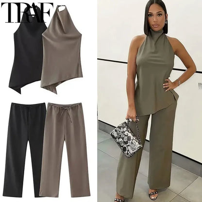 TRAF Halter Neck Asymmetrical Top and Pants