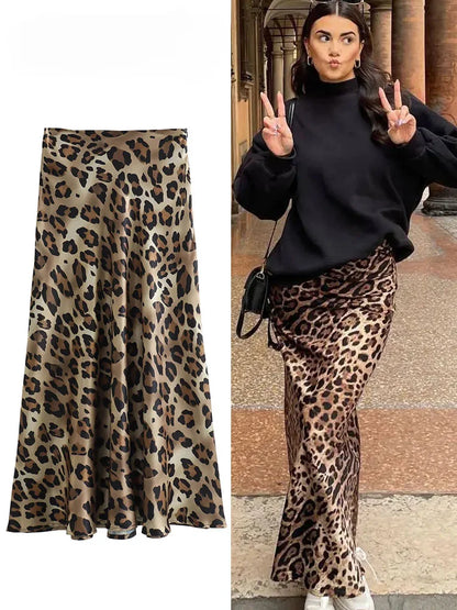 Elegant Leopard Print Vintage Skirt - High Waist