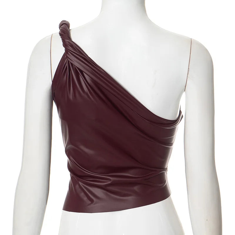 Sexy Skinny Asymmetric Diagonal Shoulder Crop Top