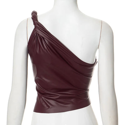Sexy Skinny Asymmetric Diagonal Shoulder Crop Top