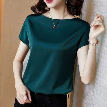 Simple Satin Solid Casual Loose Shirt