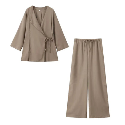 Vintage Elastic Waist Trousers Set