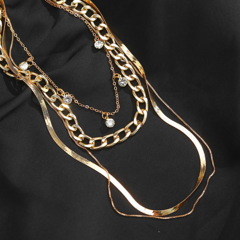 Trendy Gold Color Multi-Layer Chain Necklace