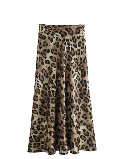 Elegant Leopard Print Vintage Skirt - High Waist