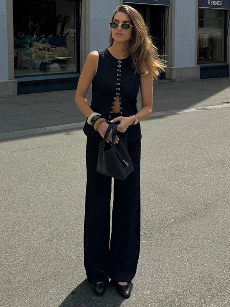 Solid Elegant Trousers Set