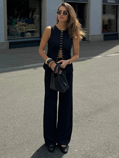 Solid Elegant Trousers Set