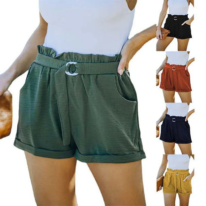 Loose High Waist Strap Pocket Casual Shorts