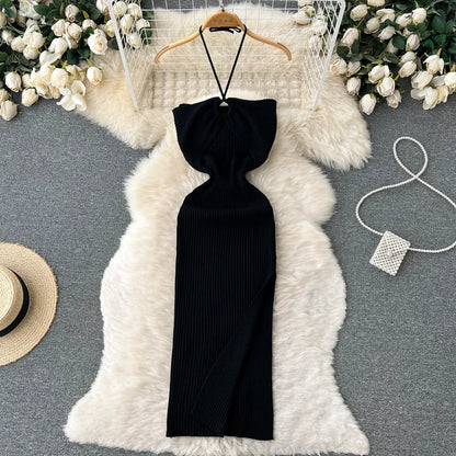 Chic Fashion Sexy Package Hips Split Knitted Dress Women