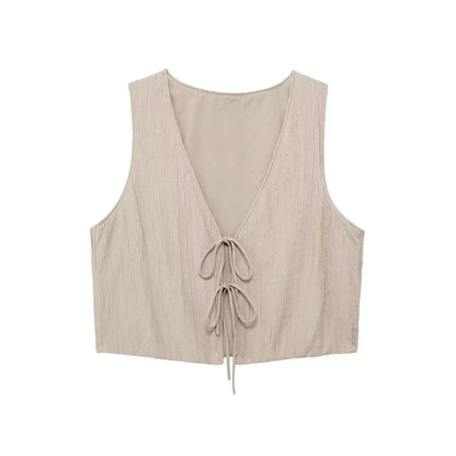 Chic V-neck Sleeveless Lace-up Casual Skirt Set