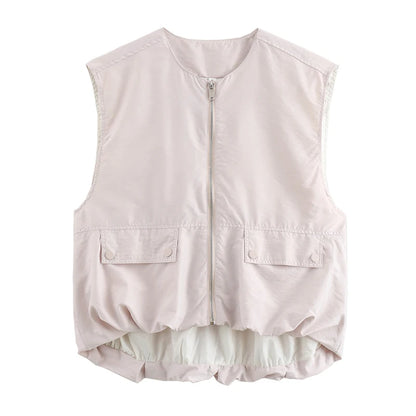 Cropped Waistcoat Zipper Vest