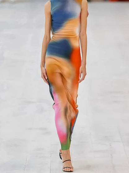 Summer Elegant Bodycon Tie-Dye Long Dress