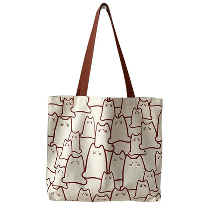 Canvas Cat Tote Bag with Zipper