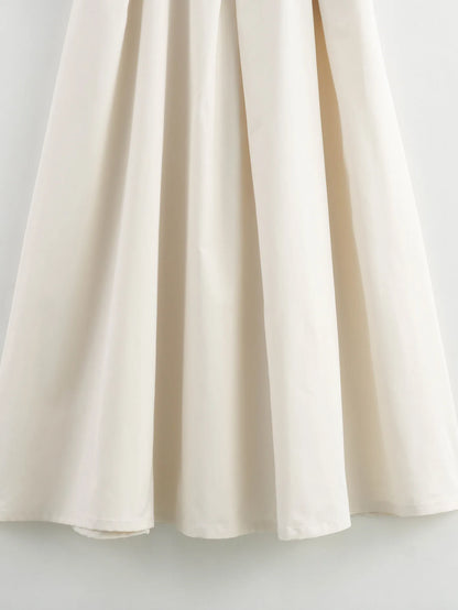 Elegant V-neck High Waist Slim Pleated Maxi Dresse