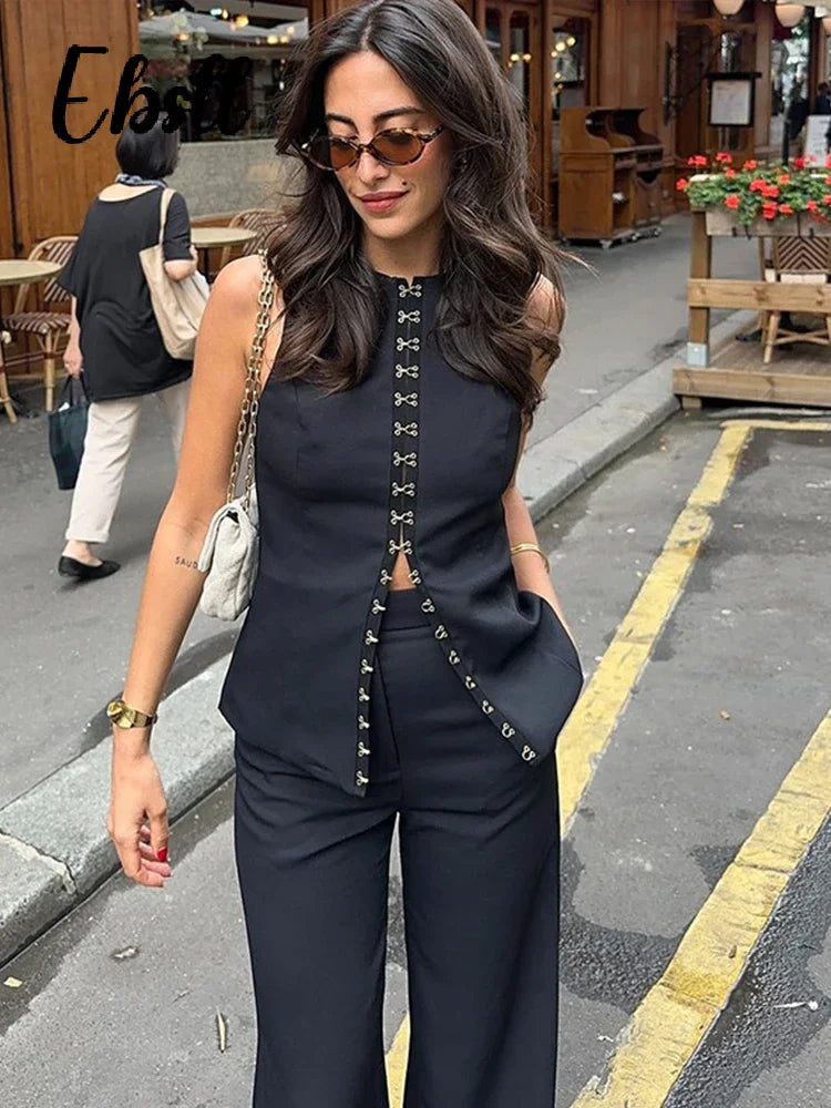 Solid Elegant Trousers Set